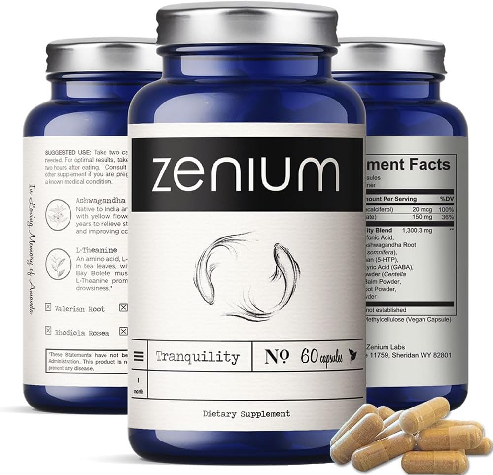 Zenium - Relieve Stress, Tension, Worry, Nervousness, & Irritability | Calm The Mind & Body | Ayurvedic | Natural Relief Supplement | Boosts Mood | Ashwagandha, L-Theanine, GABA, Rhodiola |60 Capsules - Image 2