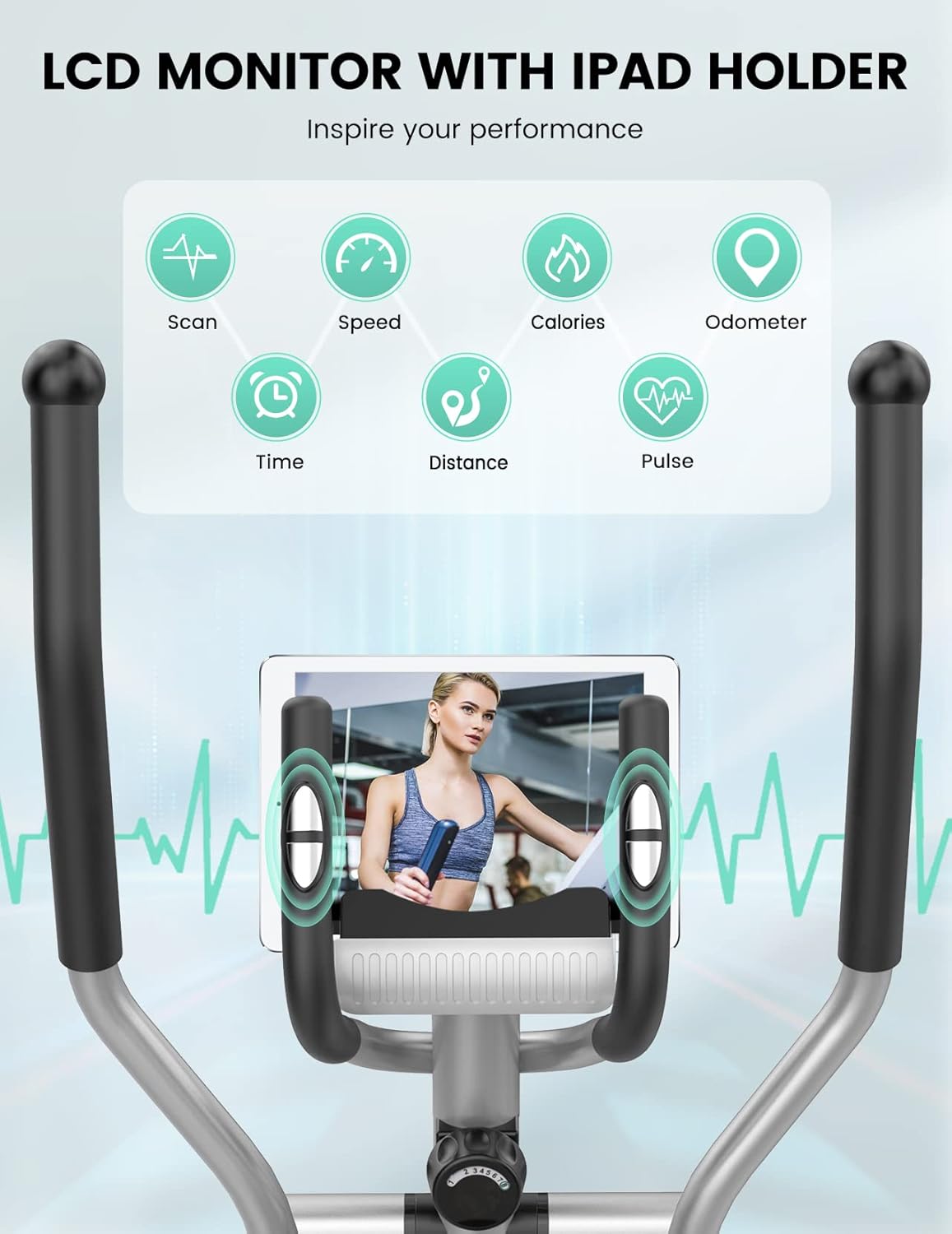 THERUN Elliptical Machine for Home, Magnetic Hyper-Quiet Compact Elliptical Exercise Machine w/ 8 Levels Adjustable Resistance, 6KG Flywheel, Pulse Sensor, LCD Monitor, Bottle Holder - Image 4