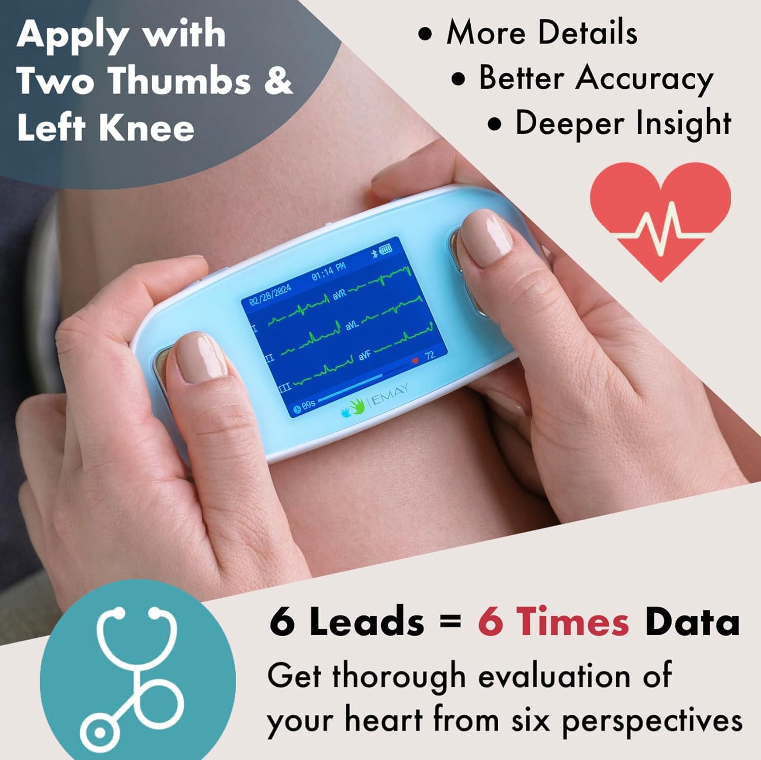 EMAY 6L Portable ECG Monitor | Record ECG and Heart Rate in 6 Channels | Compatible with Smartphone and PC | No Subscription Required - Image 4