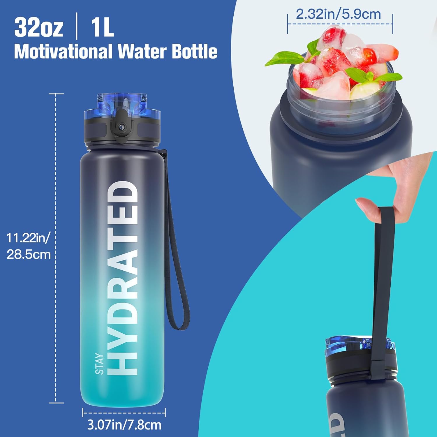 Sahara Sailor Water Bottle 32oz, Durable and Leakproof Water Bottles Motivational with Time Marker, Tritan, BPA Free, Wide Mouth with Easy Clean Brush for Gym, Travel, Home, School, Office (1 Bottle) - Image 6