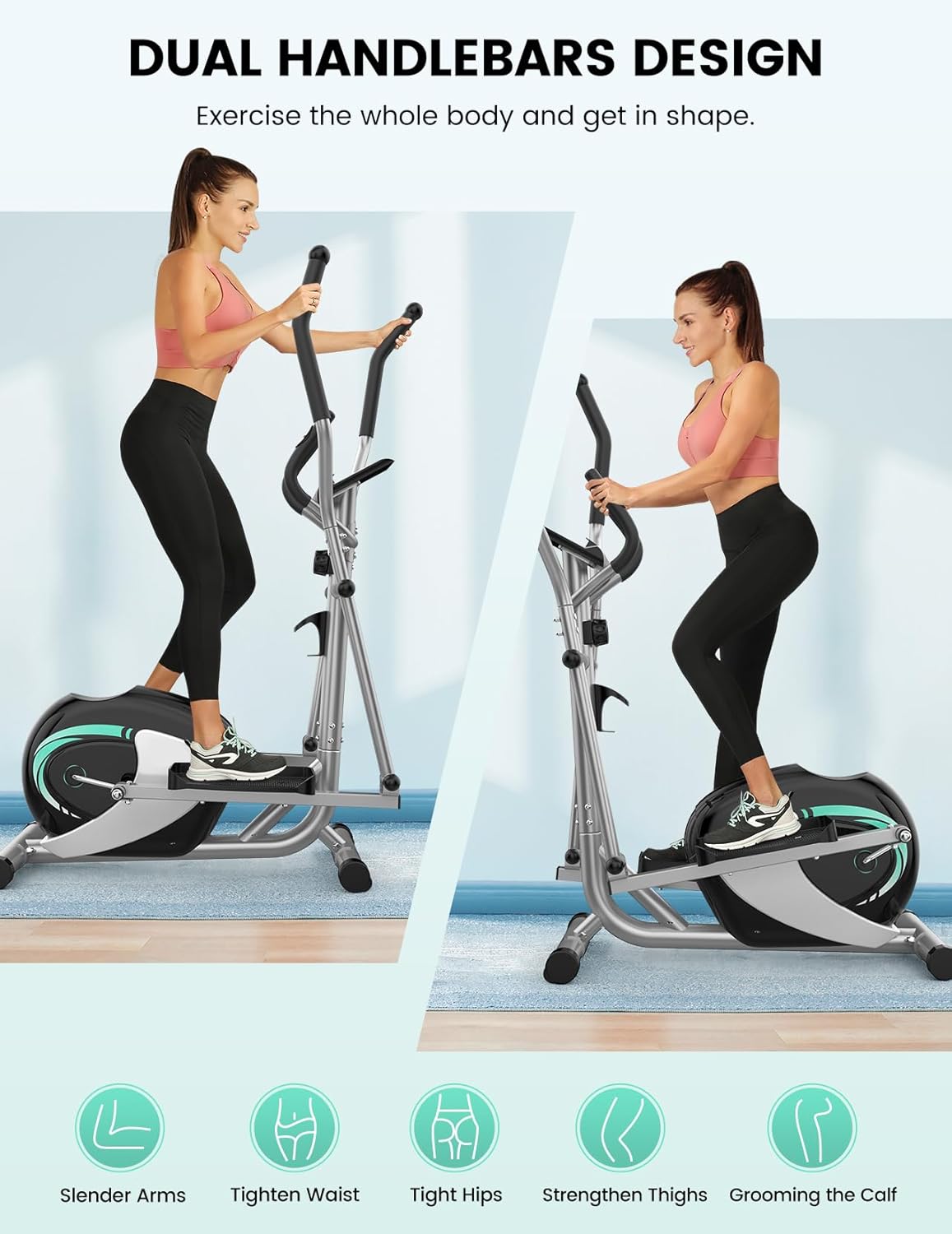 THERUN Elliptical Machine for Home, Magnetic Hyper-Quiet Compact Elliptical Exercise Machine w/ 8 Levels Adjustable Resistance, 6KG Flywheel, Pulse Sensor, LCD Monitor, Bottle Holder - Image 6