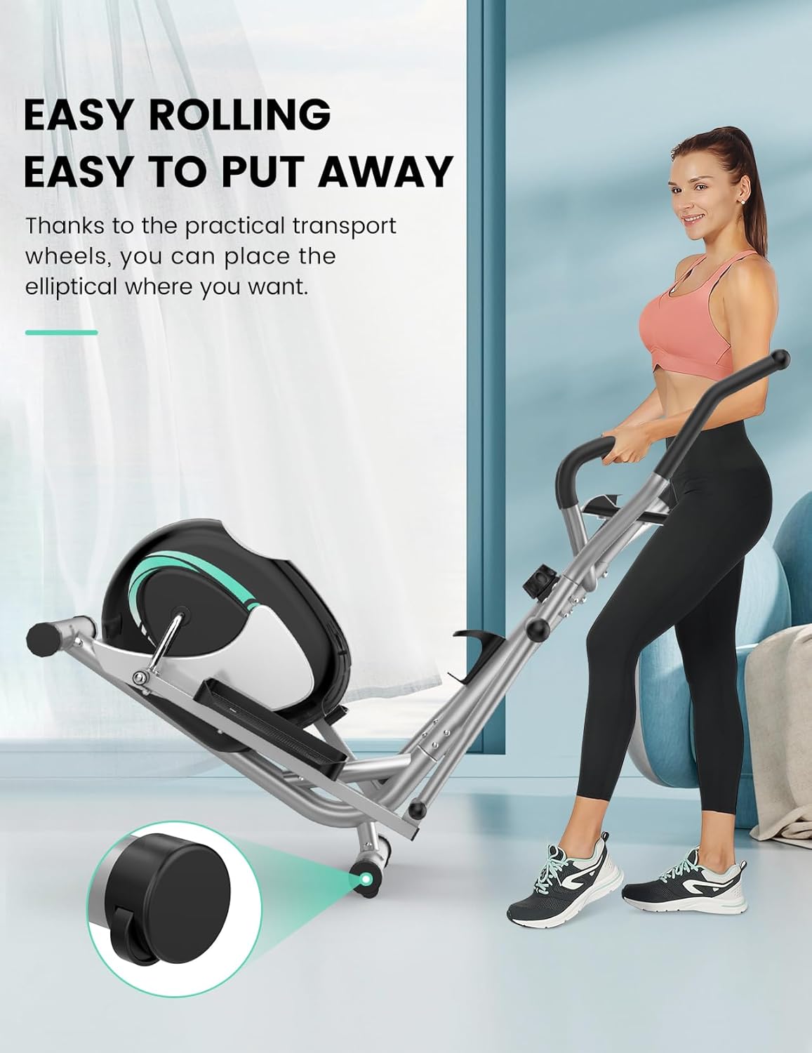 THERUN Elliptical Machine for Home, Magnetic Hyper-Quiet Compact Elliptical Exercise Machine w/ 8 Levels Adjustable Resistance, 6KG Flywheel, Pulse Sensor, LCD Monitor, Bottle Holder - Image 7
