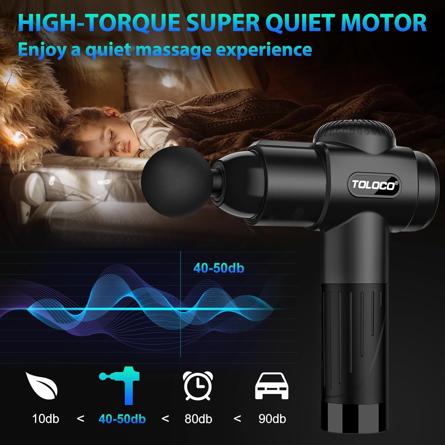 TOLOCO Massage Gun, Deep Tissue Back Massage for Athletes for Pain Relief, Percussion Massager with 10 Massages Heads & Silent Brushless Motor, Black - Image 4