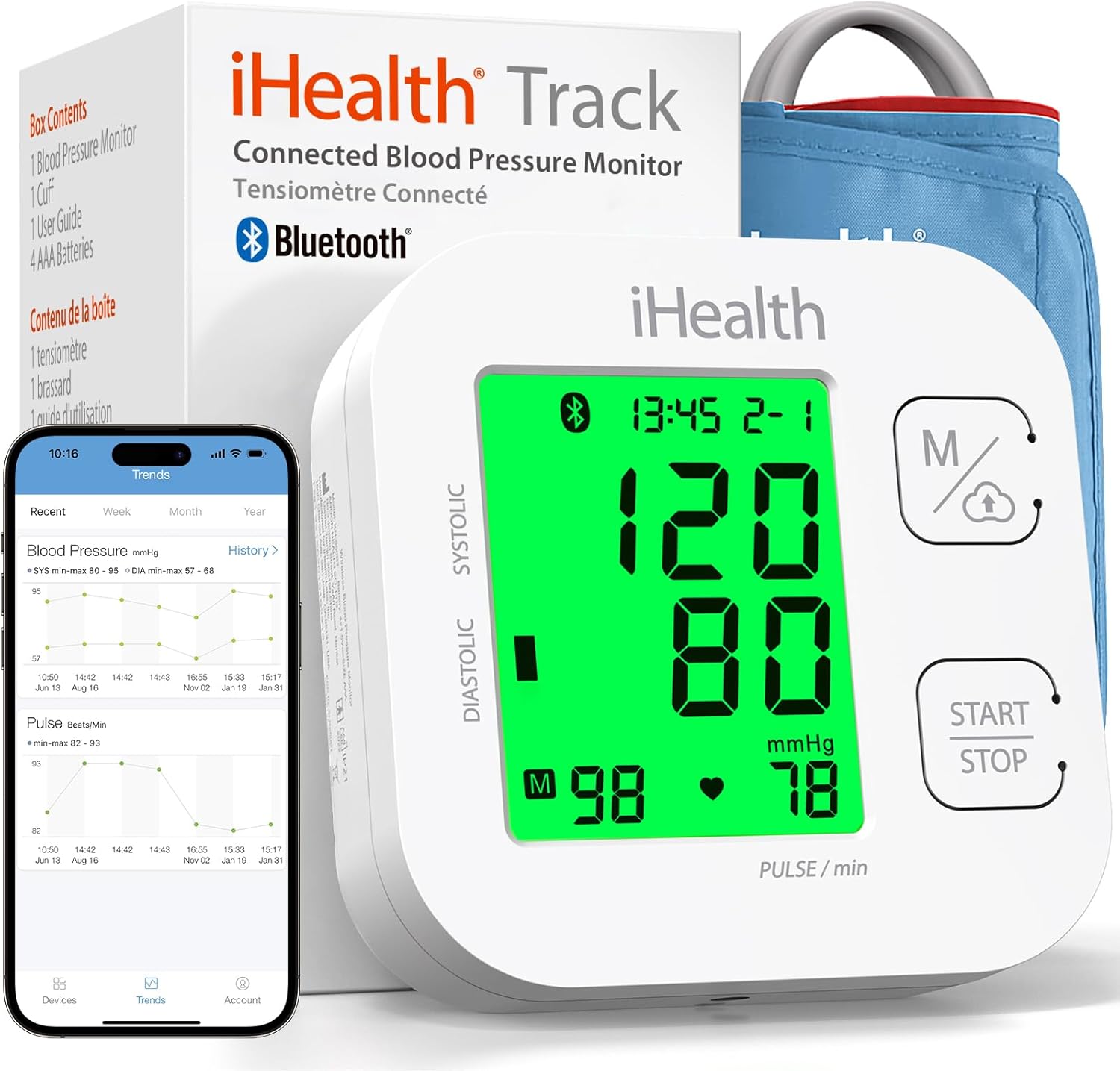 iHealth Track Smart Upper Arm Blood Pressure Monitor with Wide Range Cuff That fits Standard to Large Adult Arms, Bluetooth Compatible for iOS & Android Devices - Image 2