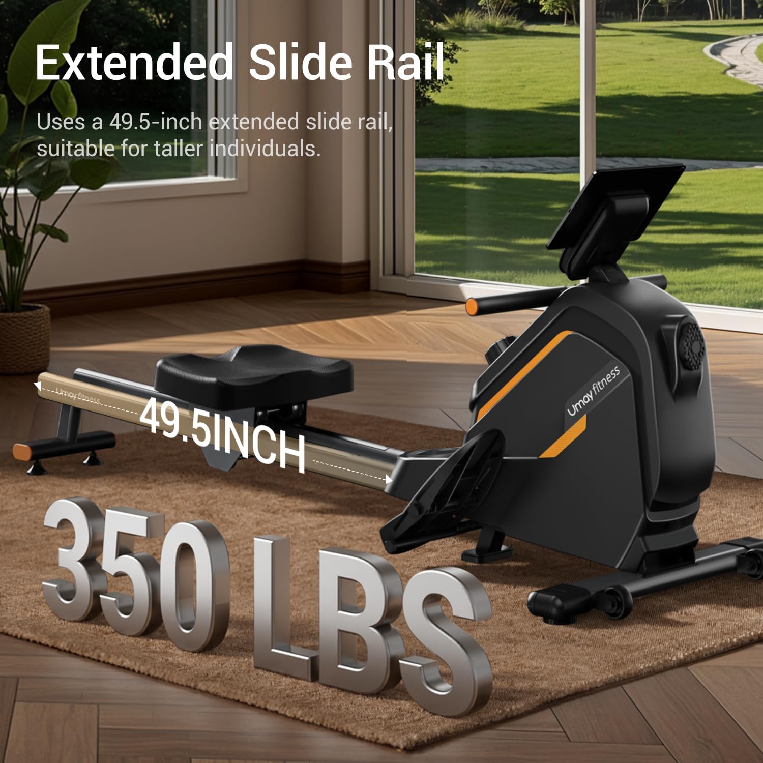 UMAY Rowing Machine, Magnetic Rower with Extended Slide Rail, Aluminum Flywheel, Ultra-Quiet Rowing Machines for Home, 16-Level Adjustable Resistance Suitable for All Family Members - Image 5