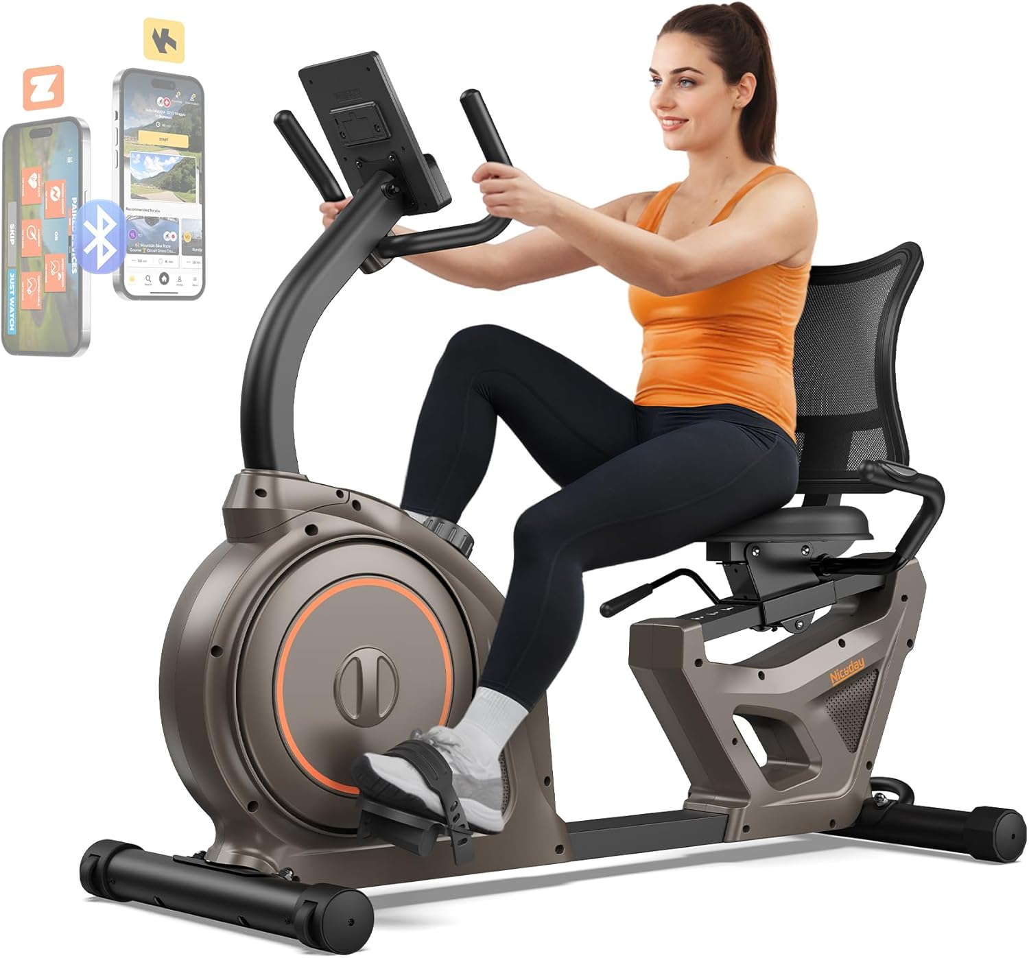 Niceday Recumbent Exercise Bike, Recumbent Bike for Home, Recumbent Stationary Bike 400LBS Weight Capacity, Magnetic Recumbent Bike with Smart APP, LCD Monitor, Heart Rate Handle - Image 2