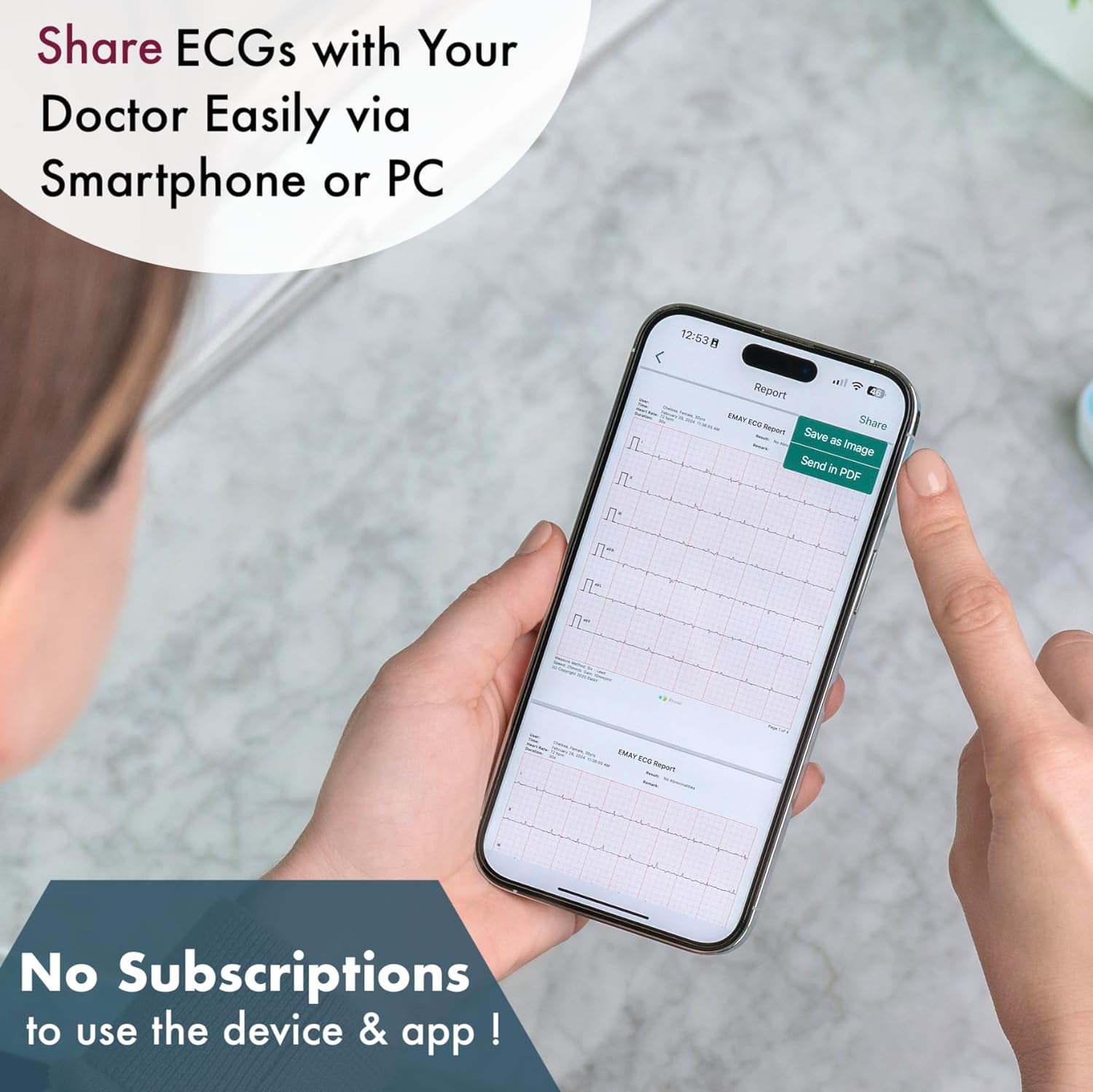 EMAY 6L Portable ECG Monitor | Record ECG and Heart Rate in 6 Channels | Compatible with Smartphone and PC | No Subscription Required - Image 7