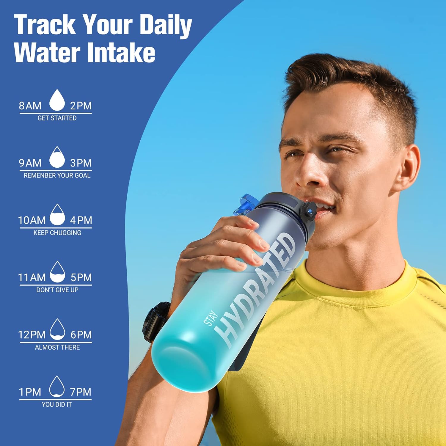 Sahara Sailor Water Bottle 32oz, Durable and Leakproof Water Bottles Motivational with Time Marker, Tritan, BPA Free, Wide Mouth with Easy Clean Brush for Gym, Travel, Home, School, Office (1 Bottle) - Image 7
