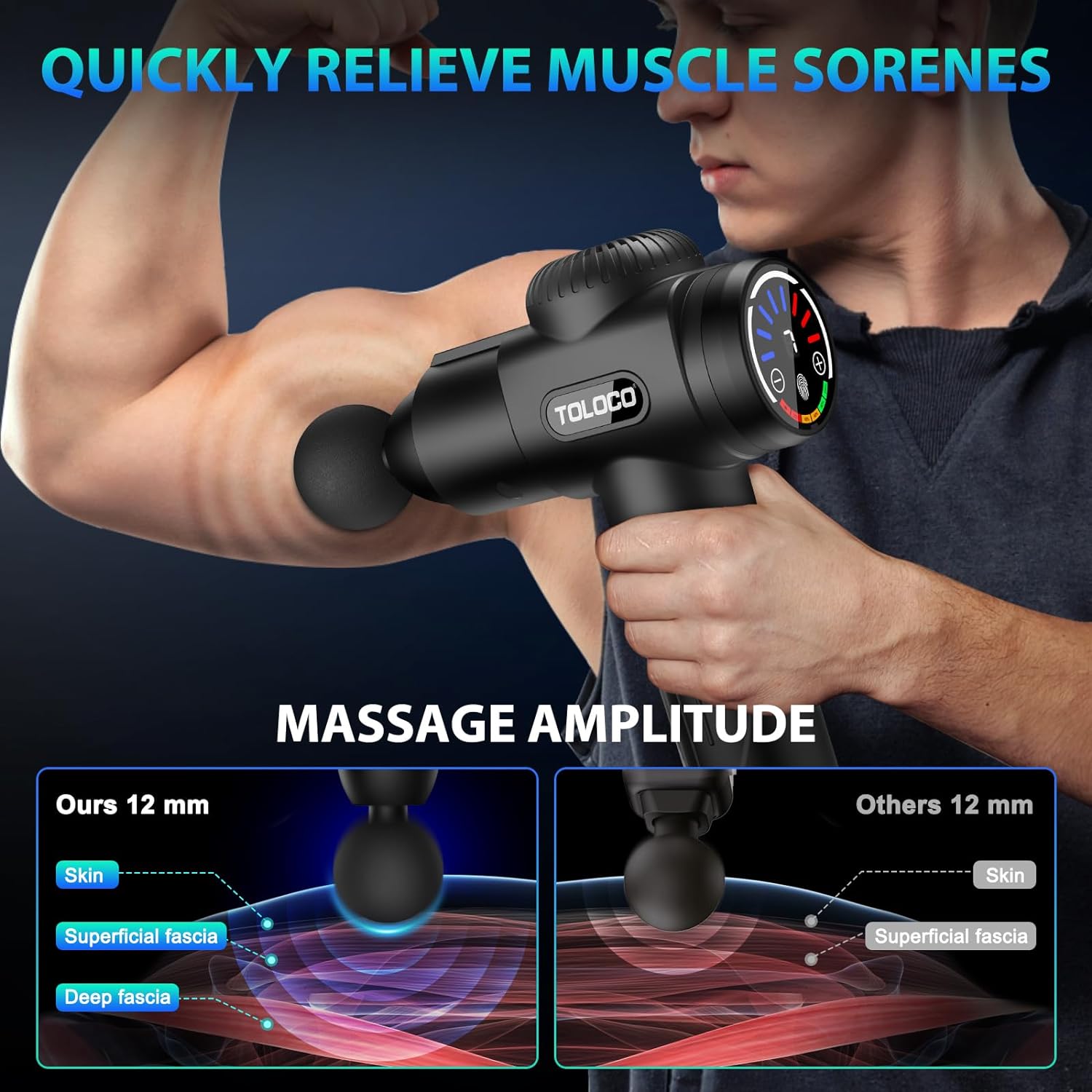 TOLOCO Massage Gun, Deep Tissue Back Massage for Athletes for Pain Relief, Percussion Massager with 10 Massages Heads & Silent Brushless Motor, Black - Image 7