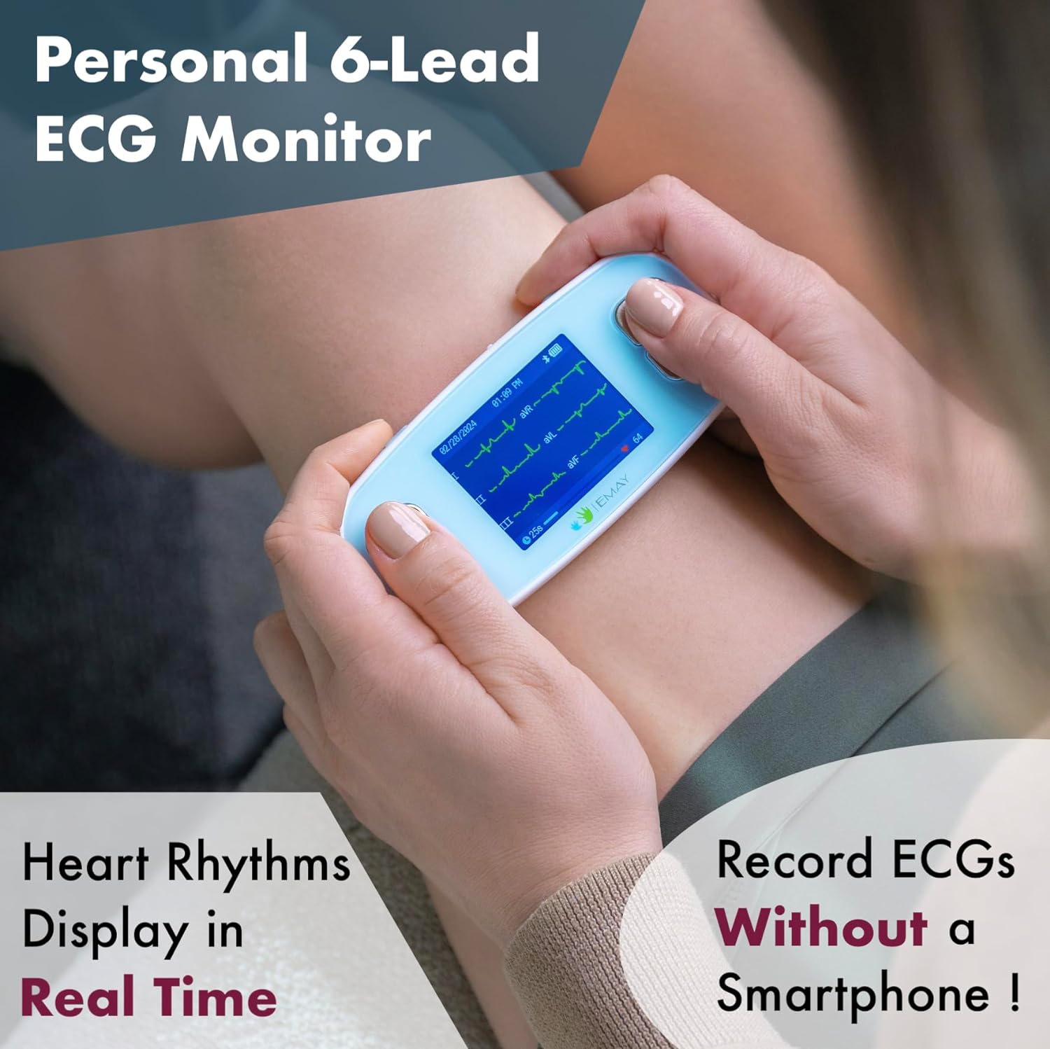 EMAY 6L Portable ECG Monitor | Record ECG and Heart Rate in 6 Channels | Compatible with Smartphone and PC | No Subscription Required - Image 3